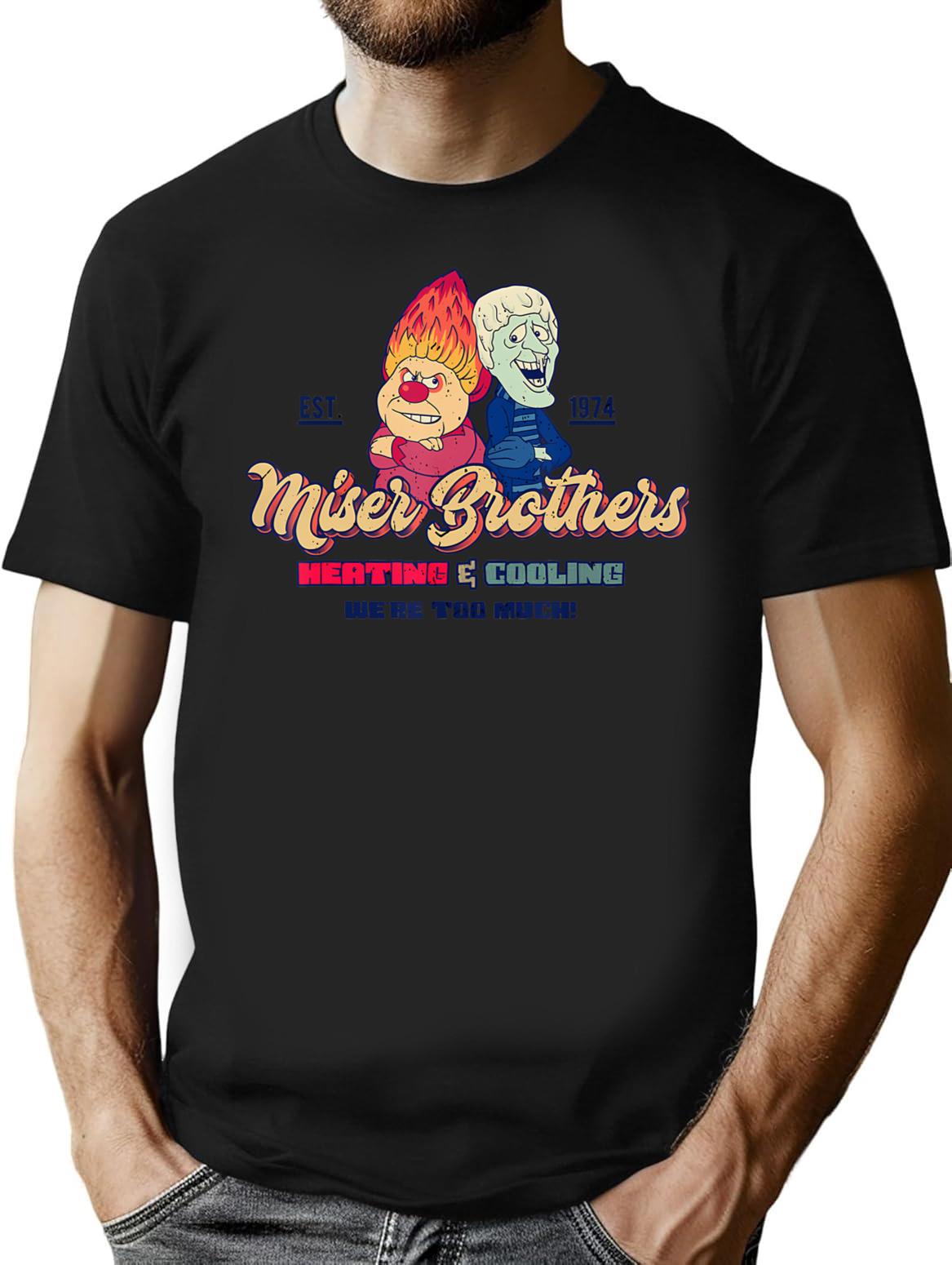 Miser Brothers Heating Cooling Vintage Retro T-Shirt for Men & Women, T-Shirts Graphic Tee - Black