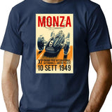 Monza Grand Prix Vintage Auto Racing Print T-Shirt for Men & Women, T-Shirts Graphic Tee - Navy