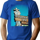 Mountaineer Inn Motel Sign - Vintage Washed Retro Wall Art Print T-Shirt for Men & Women, T-Shirts Graphic Tee - Blue