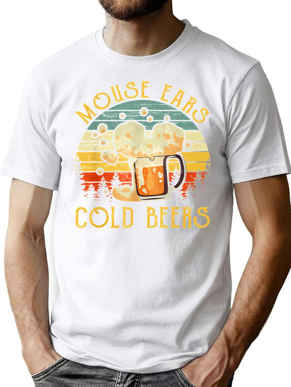 Mouse Ears And Cold Beers Funny Beer Vintage T-Shirt for Men & Women, T-Shirts Graphic Tee - White