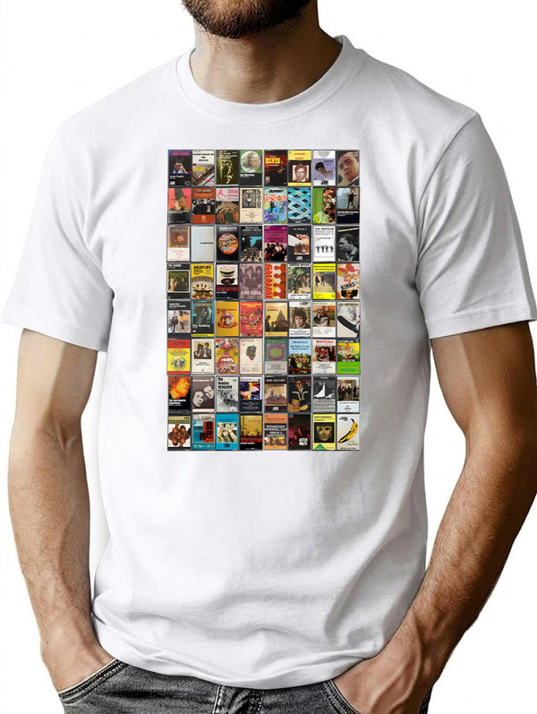 Music Of The 1960S - 60'S Album Cover Art T-Shirt for Men & Women, T-Shirts Graphic Tee - White