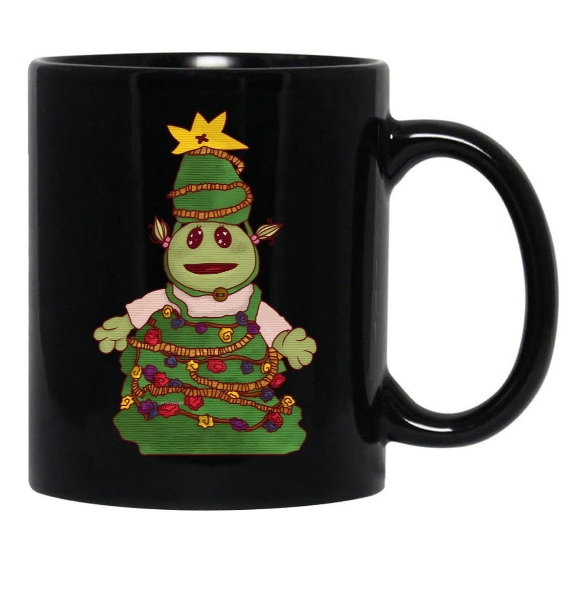 Nanalan Christmas Tree Mona Black Coffee Mug, Gift Coffee Mug - Black