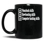 Napoleon Dynamite Skills Black Coffee Mug, Gift Coffee Mug
