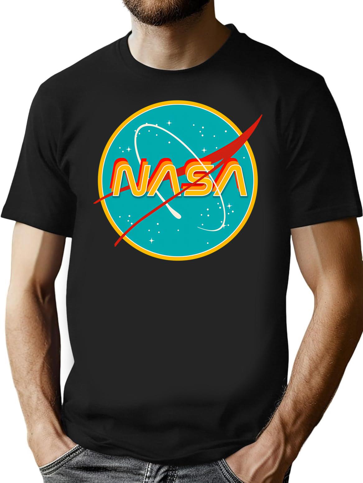 Nasa Retro T-Shirt for Men & Women, T-Shirts Graphic Tee - Black