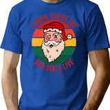 Naughty Christmas Bad Santa Girls Funny Inappropriate Gift T-Shirt for Men & Women, T-Shirts Graphic Tee - Blue