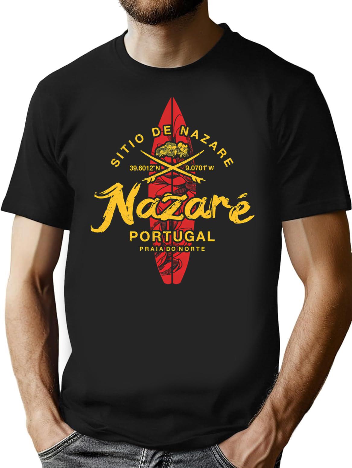 Nazare Portugal Vintage Surfing T-Shirt for Men & Women, T-Shirts Graphic Tee - Black