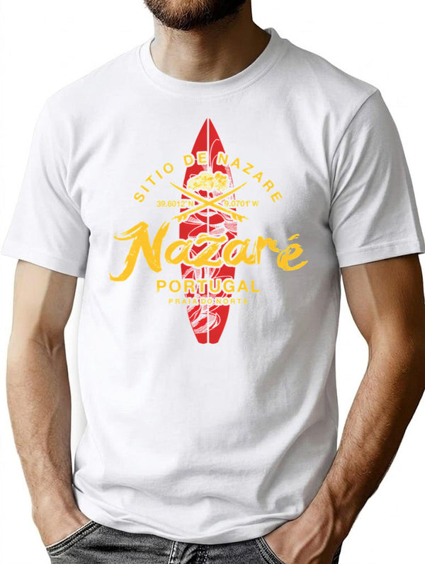 Nazare Portugal Vintage Surfing T-Shirt for Men & Women, T-Shirts Graphic Tee - White