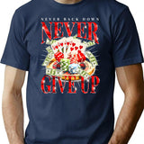 Never Give Up Never Back Down Gambling Graphic T-Shirt for Men & Women, T-Shirts Graphic Tee - Navy