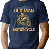 Never Underestimate An Old Biker T-Shirt for Men & Women, T-Shirts Graphic Tee - Navy