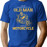 Never Underestimate An Old Biker T-Shirt for Men & Women, T-Shirts Graphic Tee - Blue