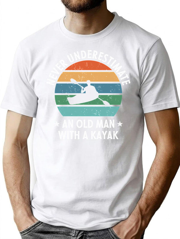 Never Underestimate An Old Man With A Kayak Retro Vintage T-Shirt for Men & Women, T-Shirts Graphic Tee - White