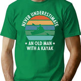 Never Underestimate An Old Man With A Kayak Retro Vintage T-Shirt for Men & Women, T-Shirts Graphic Tee - Green
