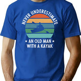 Never Underestimate An Old Man With A Kayak Retro Vintage T-Shirt for Men & Women, T-Shirts Graphic Tee - Blue