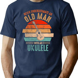 Never Underestimate An Old Man With An Ukulele T-Shirt for Men & Women, T-Shirts Graphic Tee - Navy