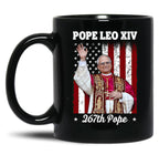 New Pope Leo Xiv Robert Prevost American Flag Black Coffee Mug