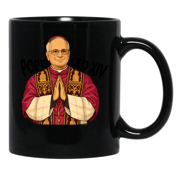 New Pope Modern Art - Pope Leo Stylized Black Coffee Mug - Black