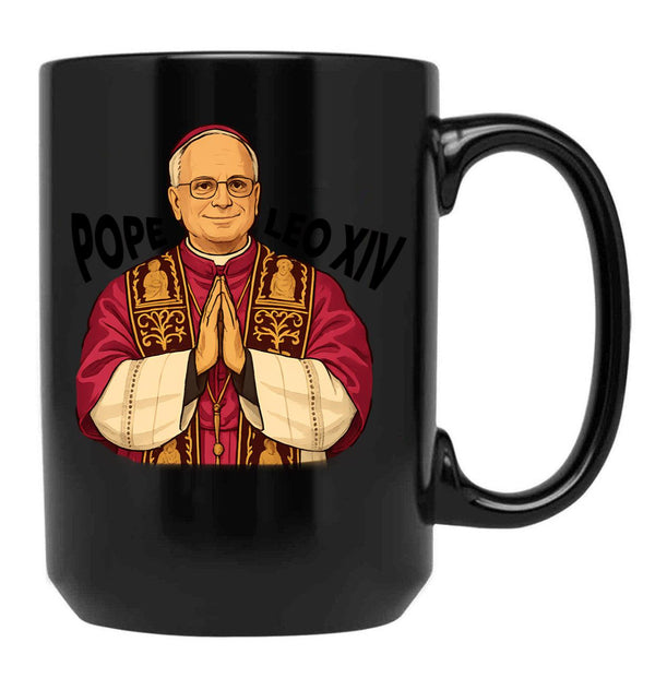 New Pope Modern Art - Pope Leo Stylized Black Coffee Mug - Black