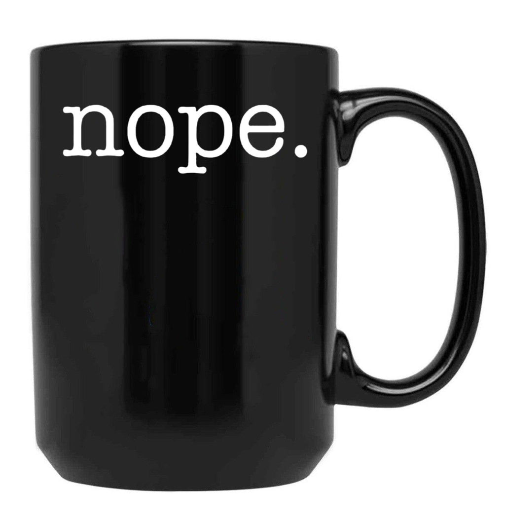 Nope Funny Minimalist Sarcastic Design Black Coffee Mug, Gift Coffee Mug