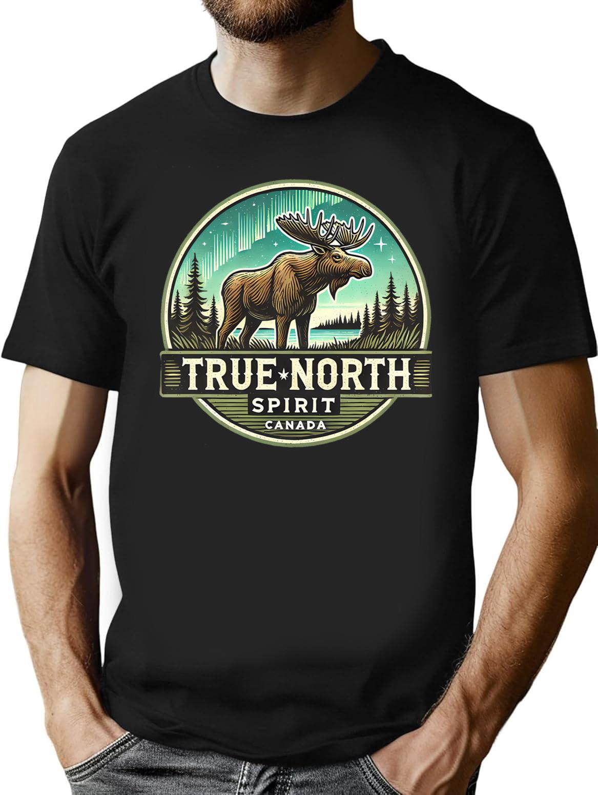 Northern Spirit Moose T-Shirt for Men & Women, T-Shirts Graphic Tee - Black