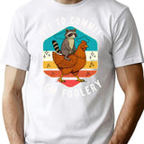 Off To Commit Tom Foolery Raccoon Riding Chicken Funny Vintage Sunset Retro T-Shirt for Men & Women, T-Shirts Graphic Tee - White