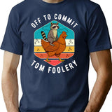 Off To Commit Tom Foolery Raccoon Riding Chicken Funny Vintage Sunset Retro T-Shirt for Men & Women, T-Shirts Graphic Tee - Navy