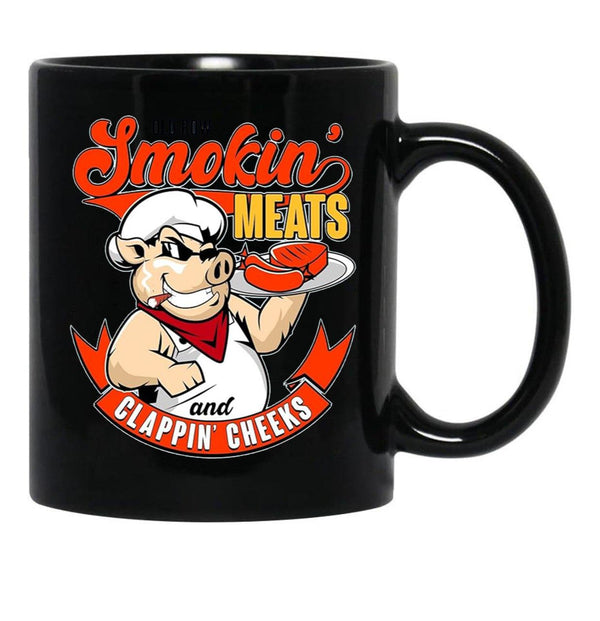 Old Row Smokin Meats and Clappin Cheeks BBQ Black Coffee Mug, Gift Coffee Mug - Black