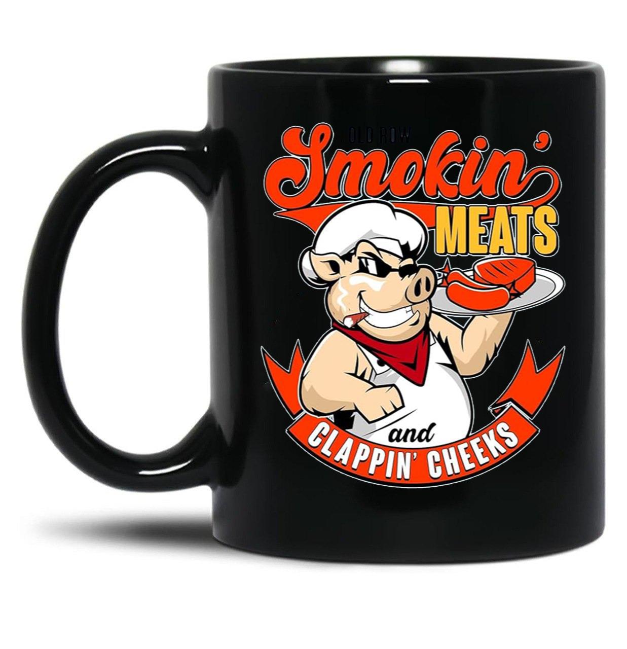 Old Row Smokin Meats and Clappin Cheeks BBQ Black Coffee Mug, Gift Coffee Mug