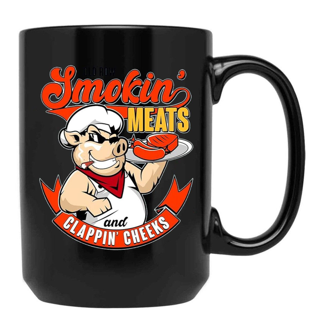 Old Row Smokin Meats and Clappin Cheeks BBQ Black Coffee Mug, Gift Coffee Mug