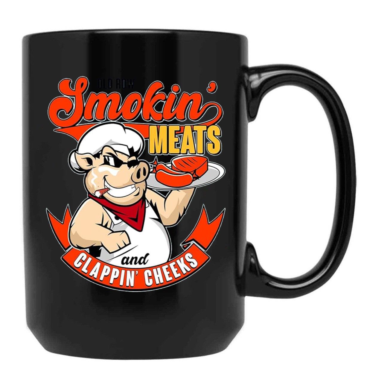 Old Row Smokin Meats and Clappin Cheeks BBQ Black Coffee Mug, Gift Coffee Mug
