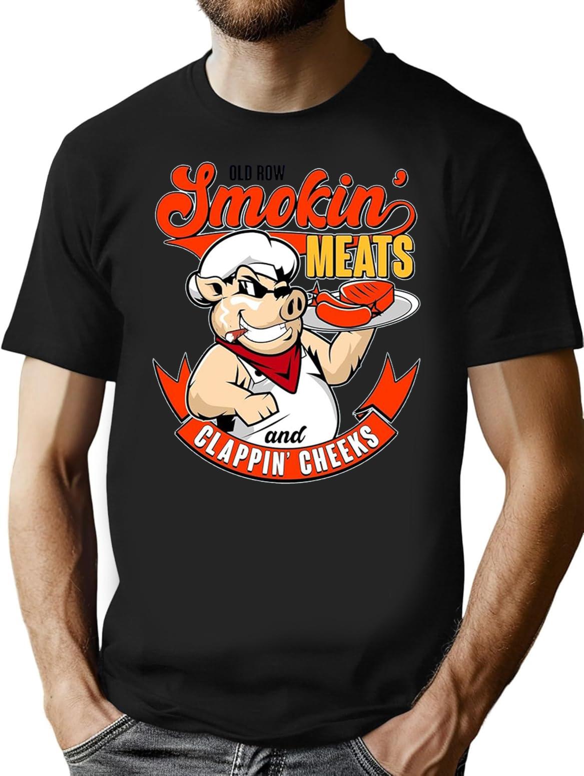 Old Row Smokin Meats and Clappin Cheeks BBQ Premium Heavyweight Cotton T-Shirt - Black