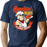 Old Row Smokin Meats and Clappin Cheeks BBQ Premium Heavyweight Cotton T-Shirt - Navy