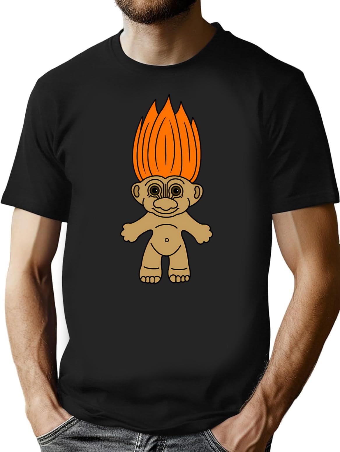 Orange Hair Troll Doll T-Shirt for Men & Women, T-Shirts Graphic Tee - Black
