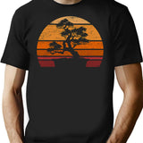 Orange Vintage Japanese Bonsai Tree Sunset T-Shirt for Men & Women, T-Shirts Graphic Tee - Black