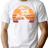 Orange Vintage Japanese Bonsai Tree Sunset T-Shirt for Men & Women, T-Shirts Graphic Tee - White