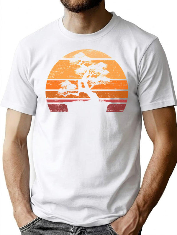 Orange Vintage Japanese Bonsai Tree Sunset T-Shirt for Men & Women, T-Shirts Graphic Tee - White