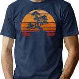Orange Vintage Japanese Bonsai Tree Sunset T-Shirt for Men & Women, T-Shirts Graphic Tee - Navy