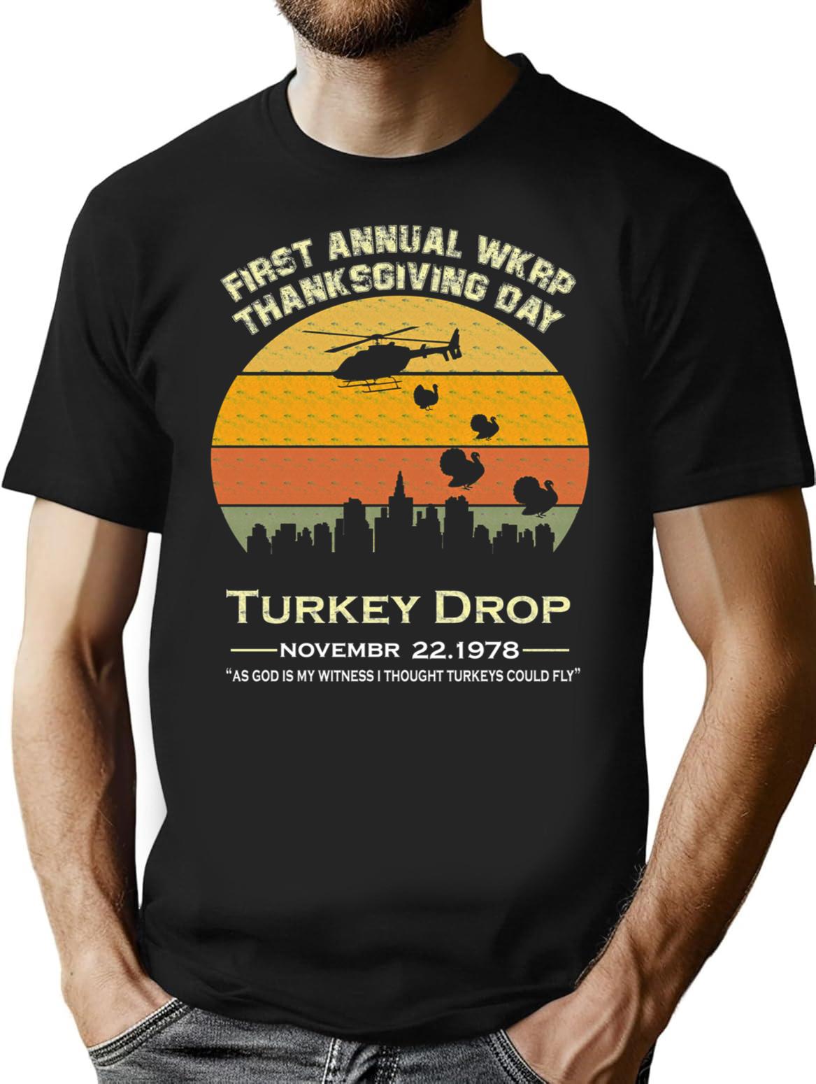 Original Funny Turkey Thanksgiving Day Wkrp T-Shirt for Men & Women, T-Shirts Graphic Tee - Black