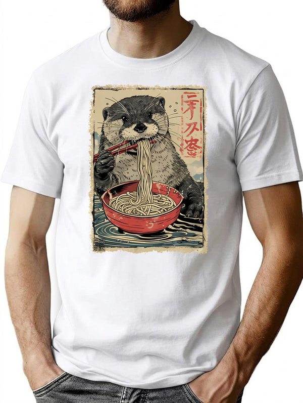 Otter Ramen Noodles Kawaii Japanese Food Art T-Shirt T-Shirt for Men & Women, T-Shirts Graphic Tee - White