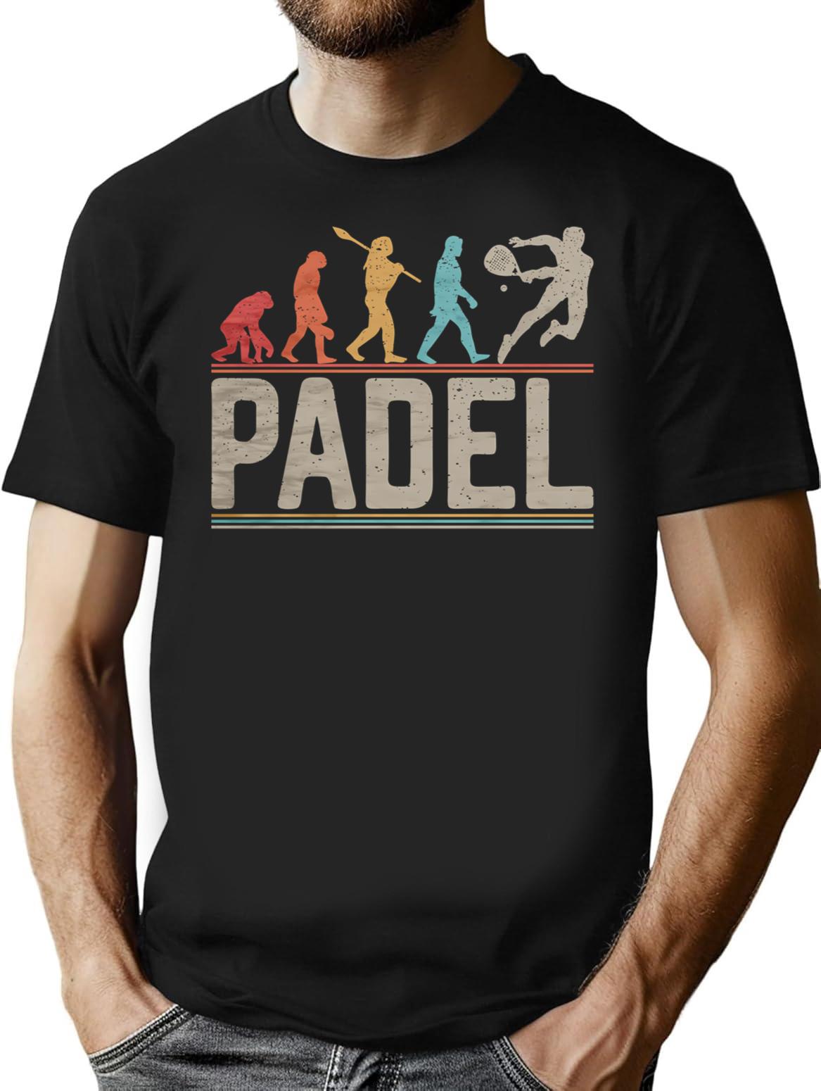 Padel Evolution Of Man Vintage Funny Padel Player T-Shirt for Men & Women, T-Shirts Graphic Tee - Black