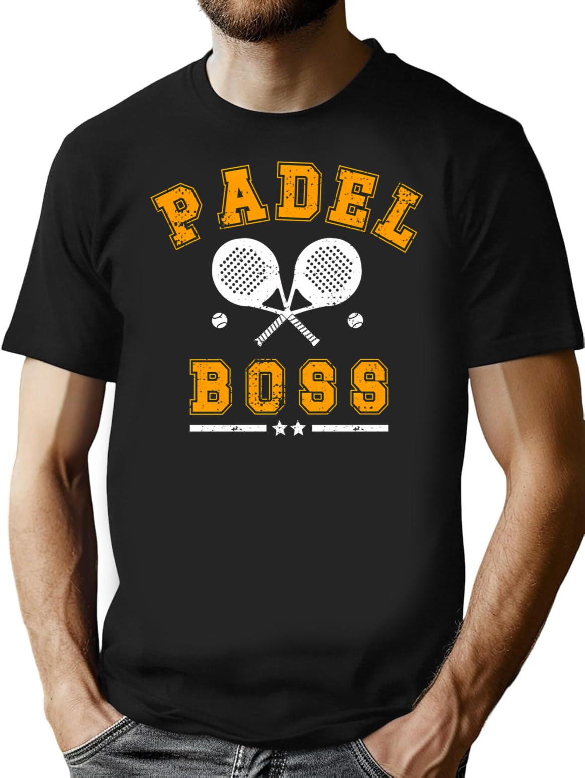 Padel Tennis Boss Vintage Distressed T-Shirt for Men & Women, T-Shirts Graphic Tee - Black