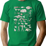 Paleontology Illustration T-Shirt for Men & Women, T-Shirts Graphic Tee - Green