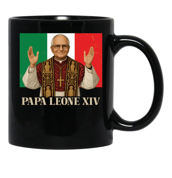 Papa Leone Xiv Italy Flag Cardinal Robert Prevost Pope Leo 14 Black Coffee Mug - Black