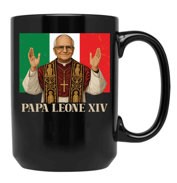 Papa Leone Xiv Italy Flag Cardinal Robert Prevost Pope Leo 14 Black Coffee Mug - Black