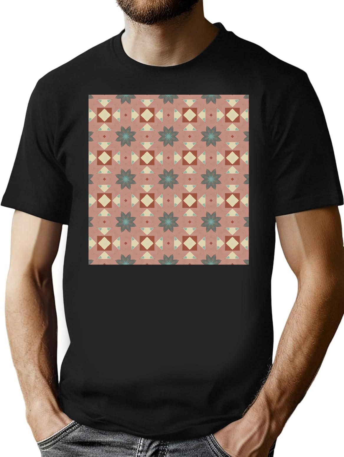 Pattern With Tiles.Pattern Seamless Wallpaper Texture Vector T-Shirt for Men & Women, T-Shirts Graphic Tee - Black