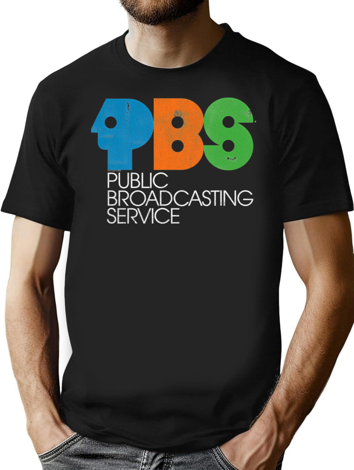 Pbs Vintage Logo Distressed T-Shirt for Men & Women, T-Shirts Graphic Tee - Black