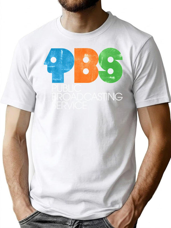 Pbs Vintage Logo Distressed T-Shirt for Men & Women, T-Shirts Graphic Tee - White