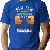 Pew Pew Crazy Cat Madafakas Vintage T-Shirt for Men & Women, T-Shirts Graphic Tee - Blue