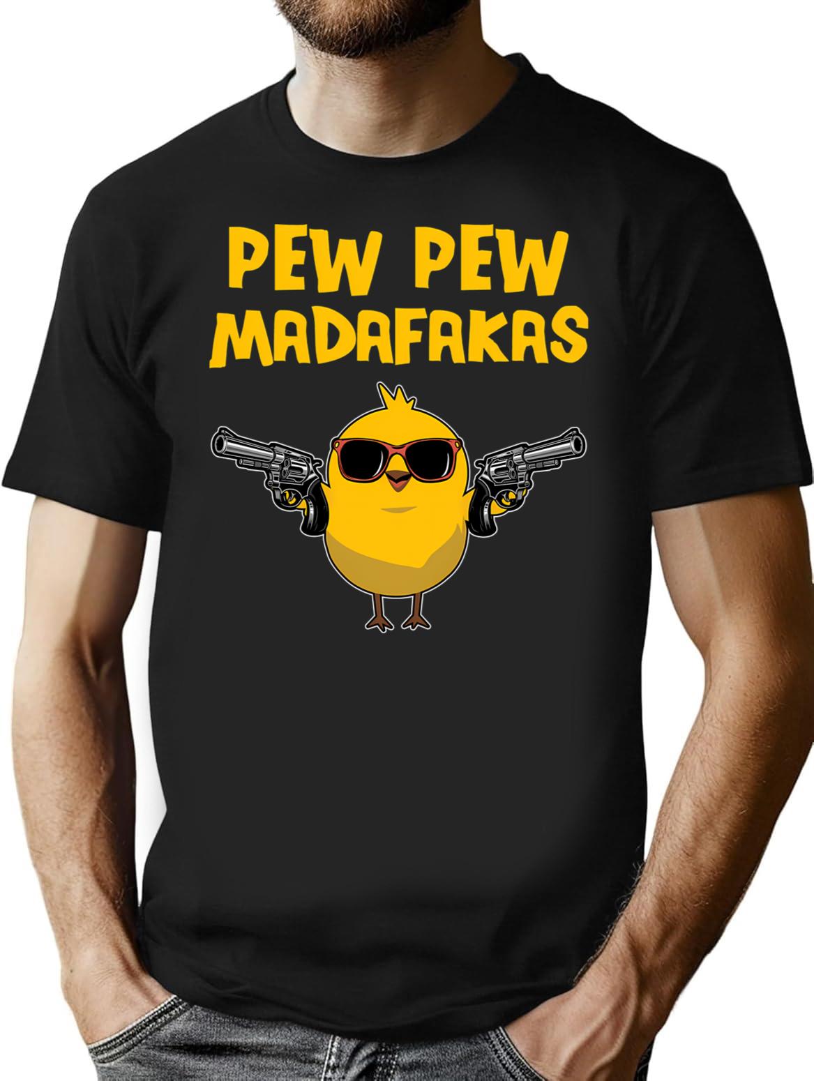 Pew Pew Madafakas Comic Chick Funny Gift T-Shirt for Men & Women, T-Shirts Graphic Tee - Black