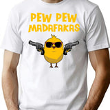 Pew Pew Madafakas Comic Chick Funny Gift T-Shirt for Men & Women, T-Shirts Graphic Tee - White