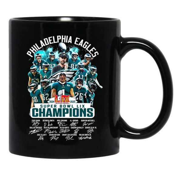 Philadelphia Eagles Super Bowl LIX 2025 Champions Black Coffee Mug, Gift Coffee Mug - Black